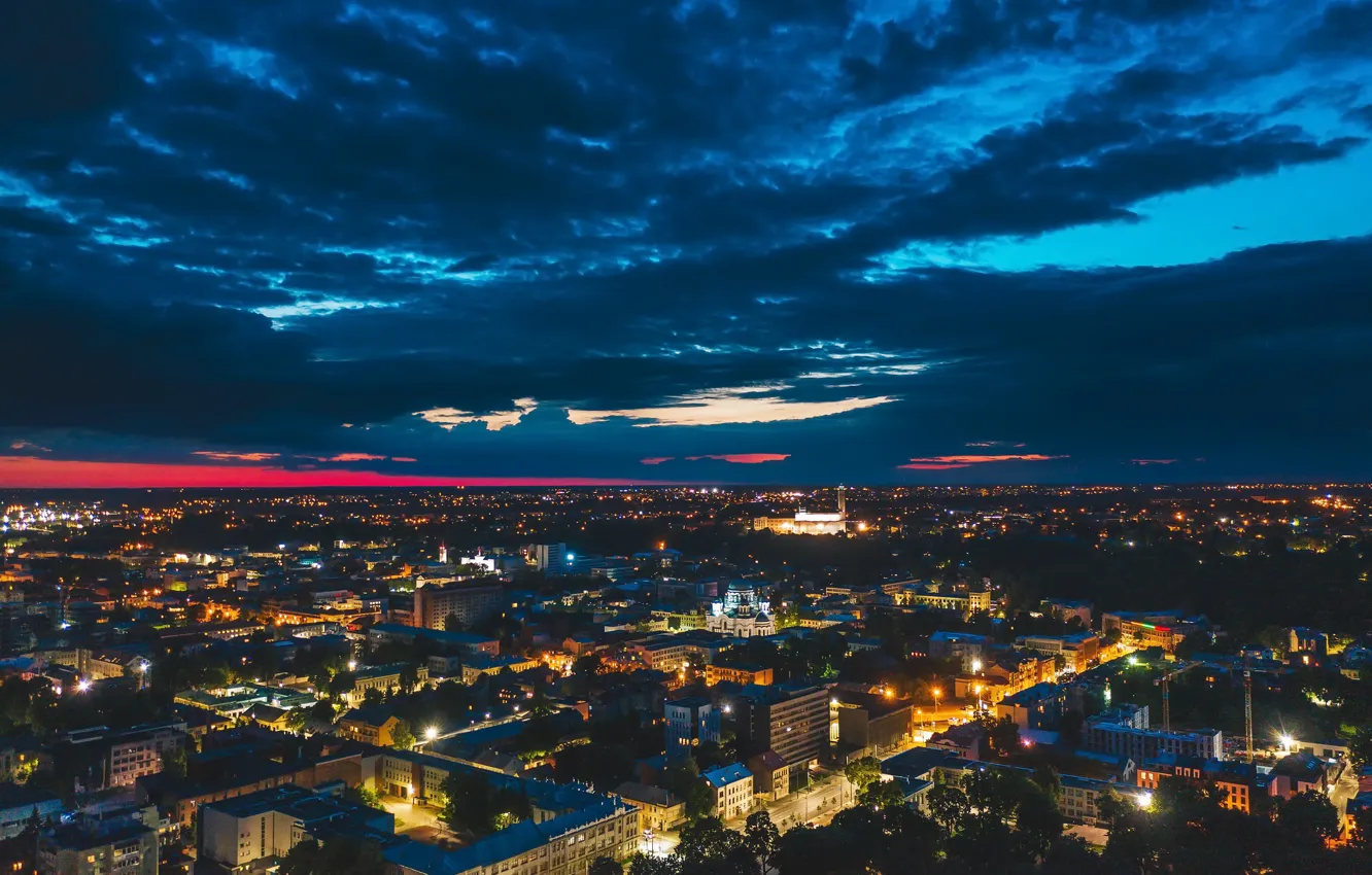 Фото обои ночь, город, Lietuva, Kaunas