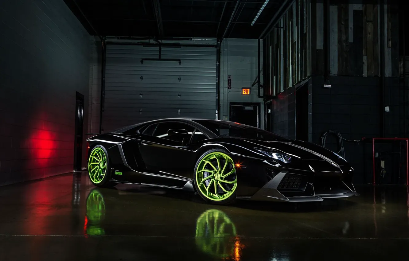 Фото обои Lamborghini, Front, Black, Color, LP700-4, Aventador, Wheels, B-Forged