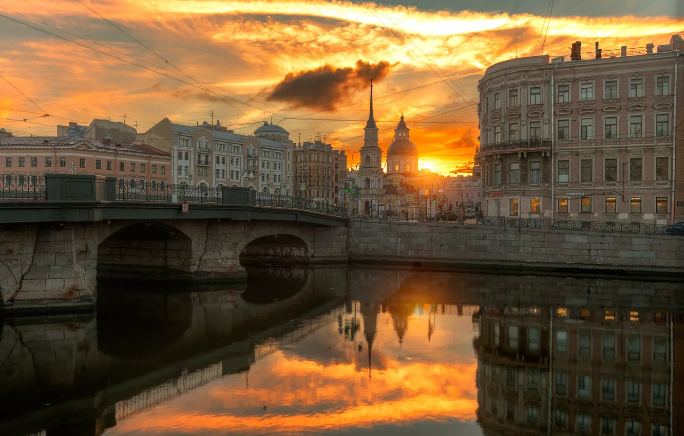 Фото обои мост, вечер, Мойка, Санкт Петербург