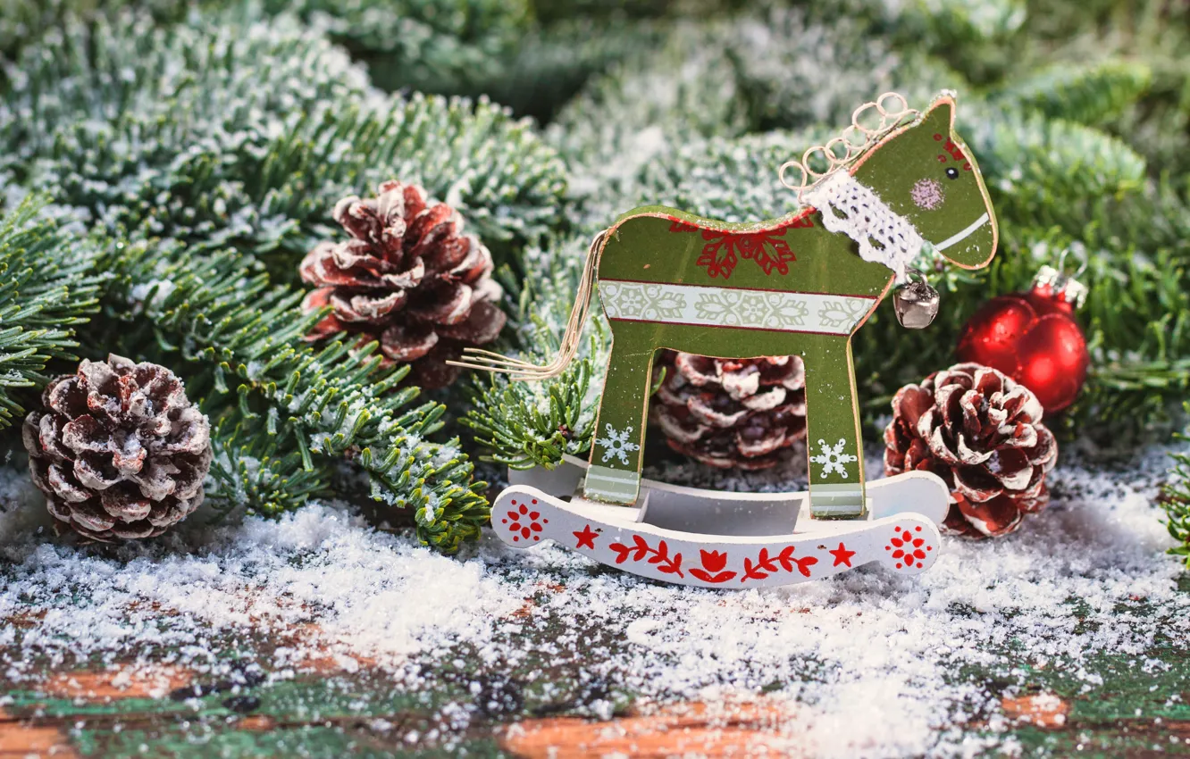 Фото обои снег, елка, Новый Год, Рождество, шишки, merry christmas, decoration, xmas