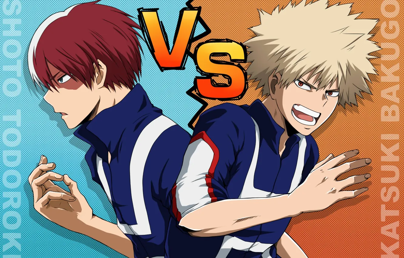 Фото обои аниме, арт, парни, Boku no Hero Academia, Моя геройская академия, Тодороки Шото, Катсуки Бакугоу