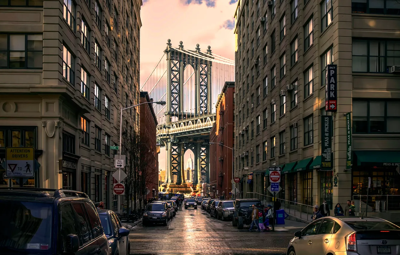 Фото обои мост, улица, Manhattan Bridge, Brooklyn Park