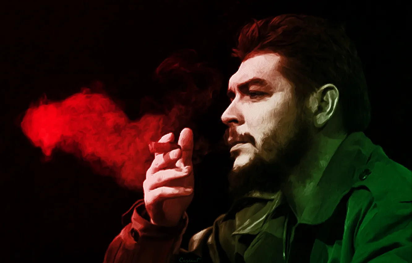 Фото обои взгляд, дым, сигара, Че Гевара, революционер, Ernesto Guevara