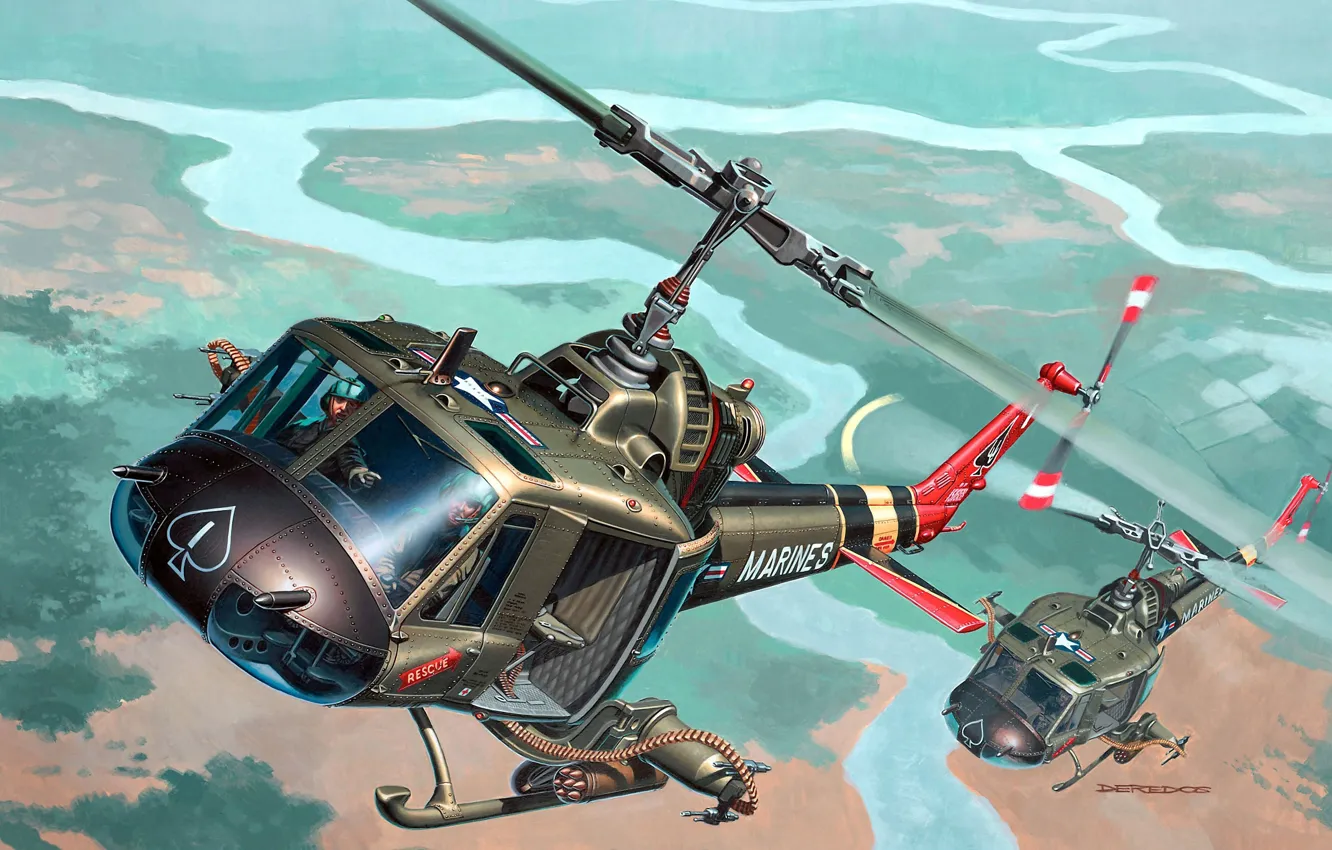 Фото обои арт, вертолет, одна, американский, морской, многоцелевой, Helicopter, Bell