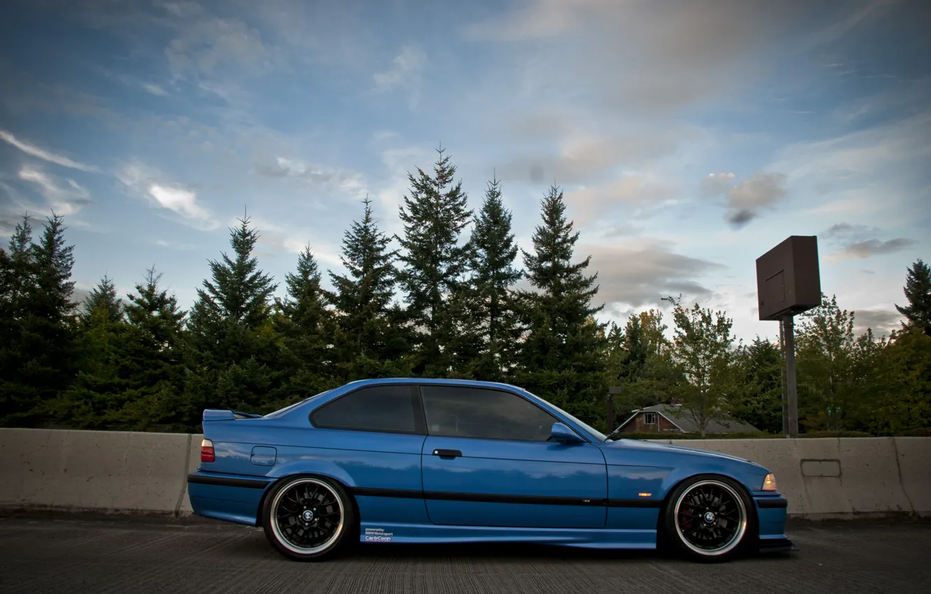 Фото обои бмв, BMW, профиль, синяя, blue, tuning, E36