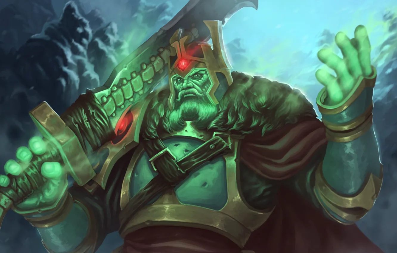 Фото обои меч, корона, арт, зелёный, король, Dota 2, Ostarion, Wraith King