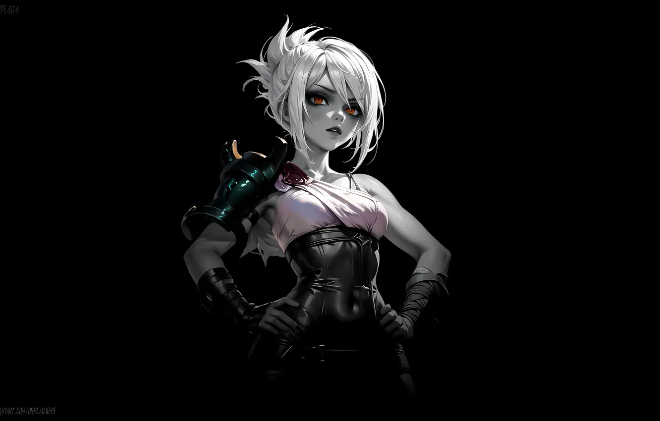 Фото обои League of Legends, simple background, dark background, Riven League of Legends