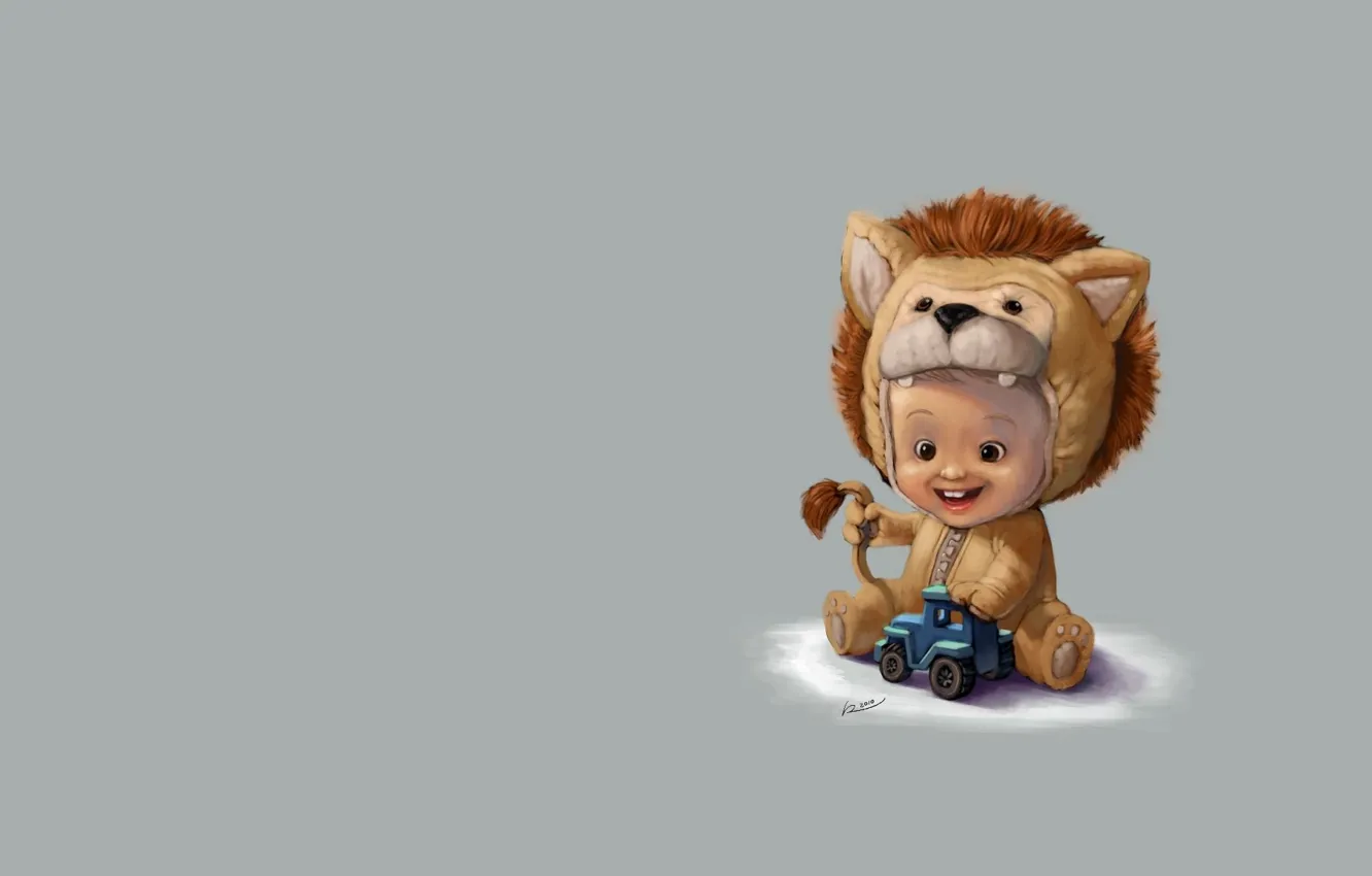 Фото обои игрушка, арт, машинка, львёнок, детская, малыш. костюмчик, Salvador Madriz