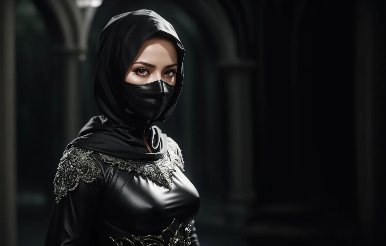 Фото обои girl, fantasy, art, assasin, digital art, fantasy art, black clothes, fantasy girl