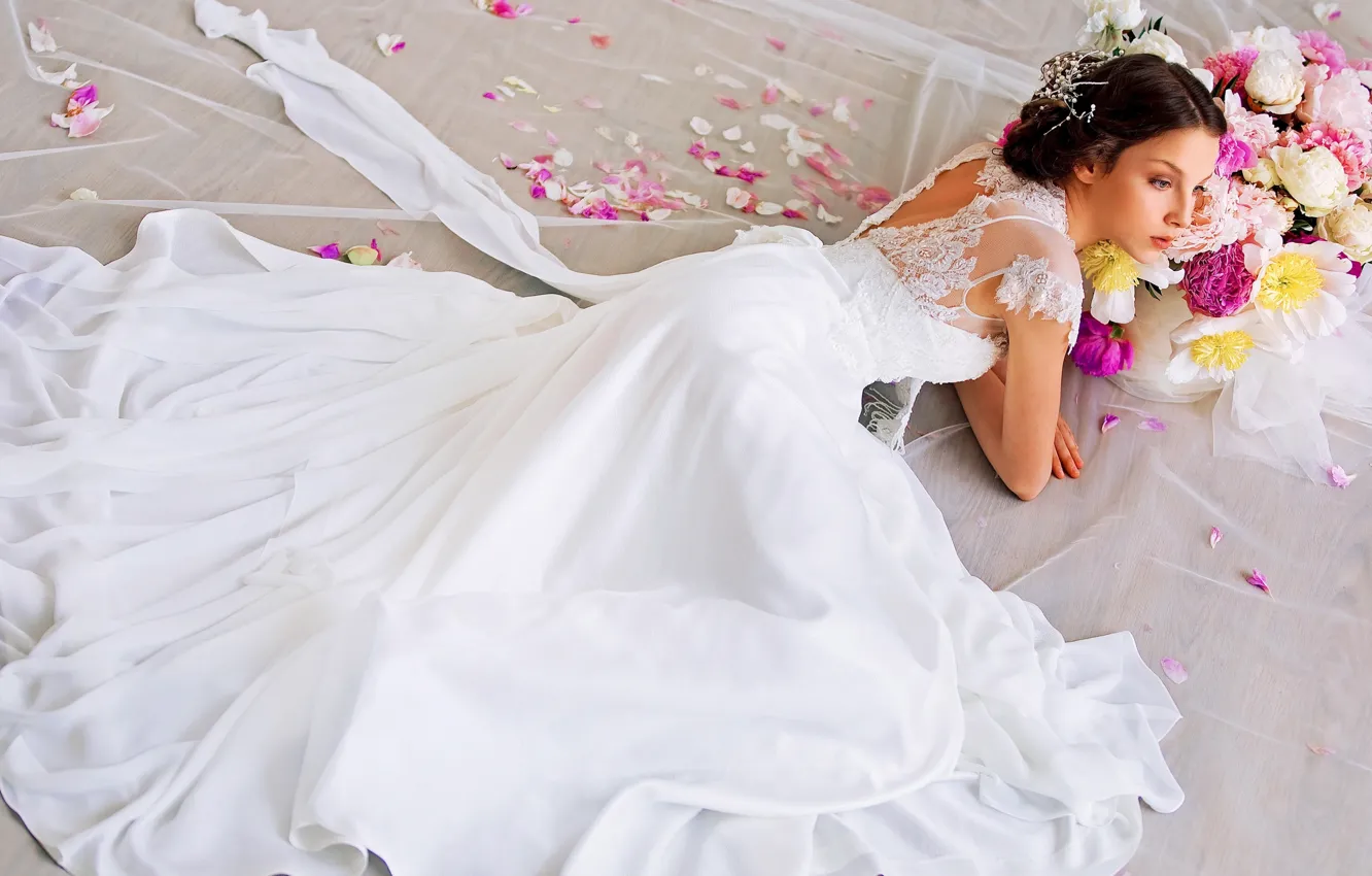 Фото обои цветы, модель, невеста, свадьба