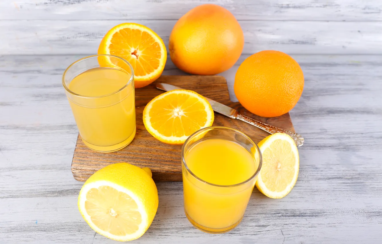 Фото обои Стакан, Апельсины, Еда, Напитки, Сок, Лимоны