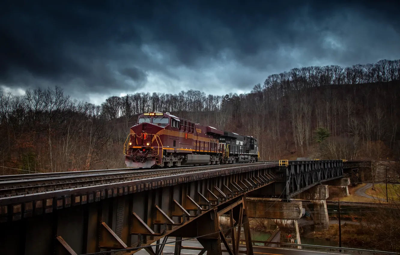 Фото обои мост, поезд, железная дорога