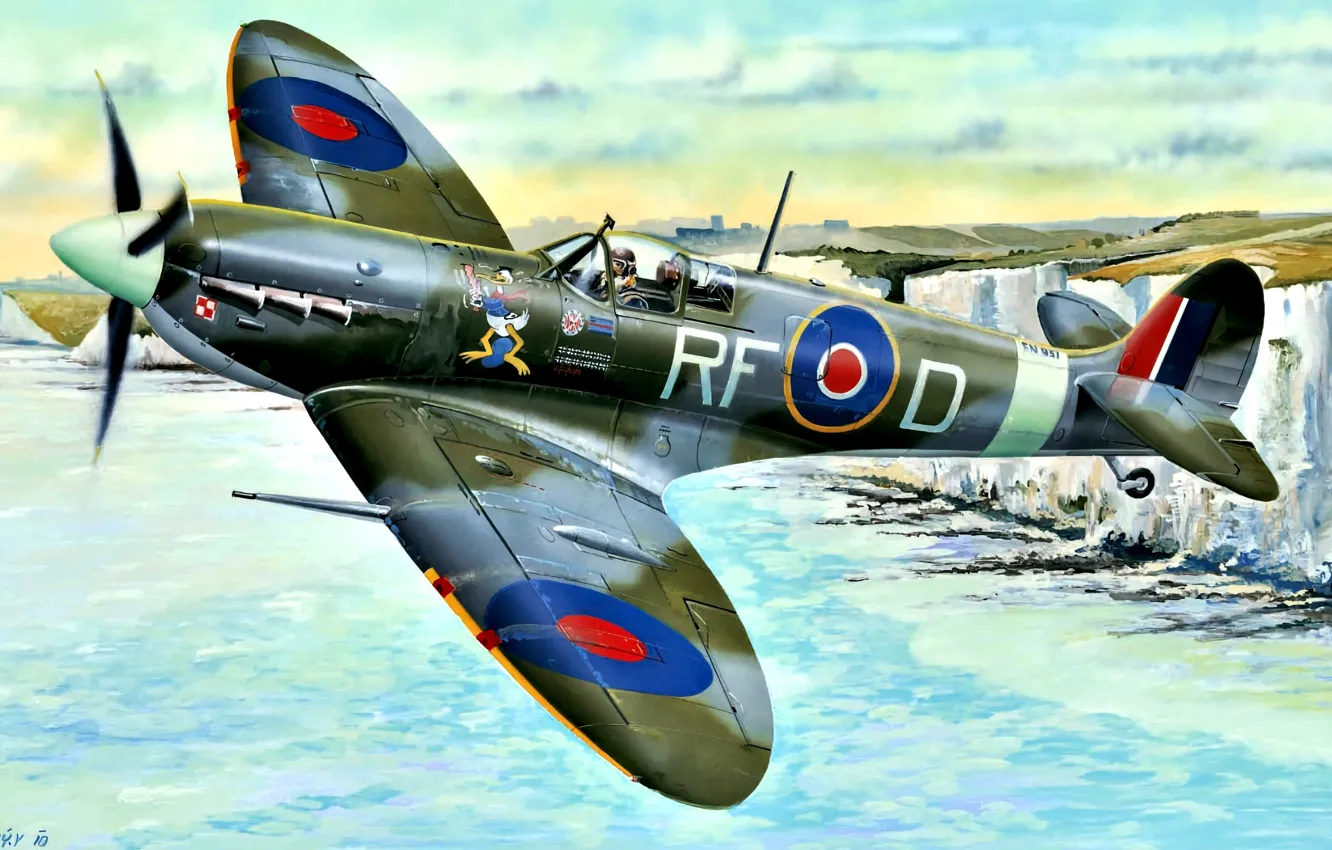 Фото обои истребитель, Supermarine Spitfire, Spitfire Mk.Vb, 303 sqn (Poland )RAF