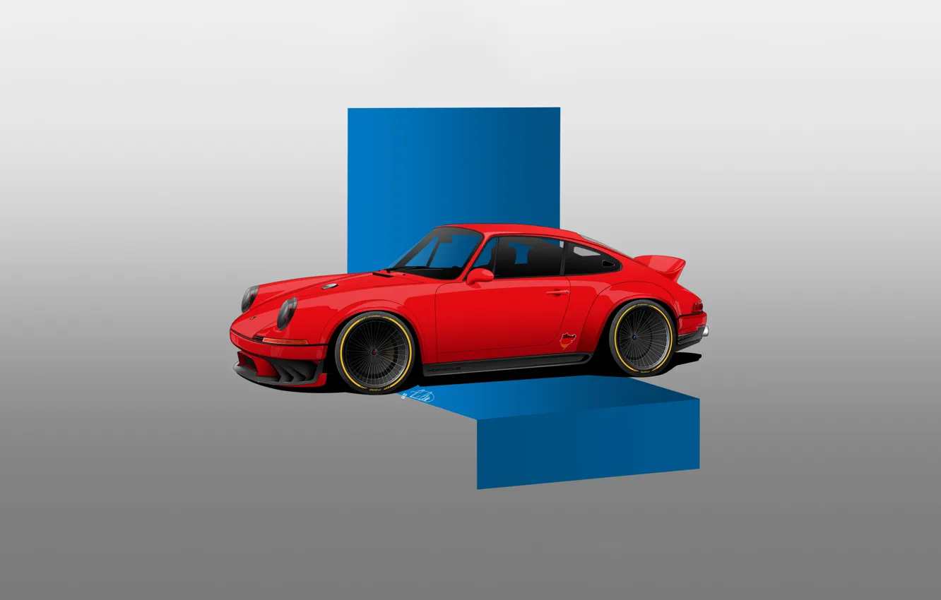 Фото обои Красный, Авто, Машина, Red, Porsche 911, Minimalism, Transport & Vehicles, by Thomás Carlotto