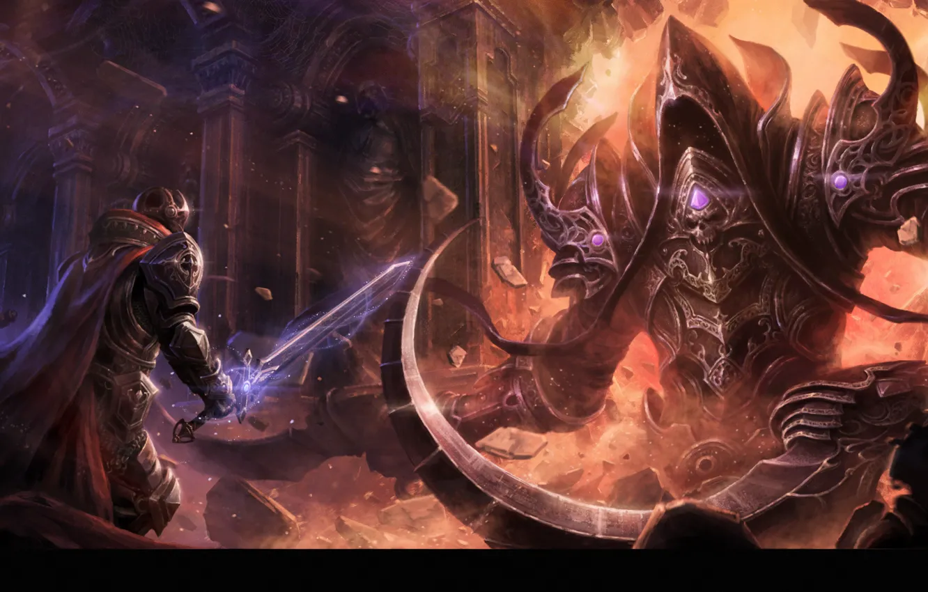 Фото обои огонь, меч, Diablo 3, Angel of Death, Malthael