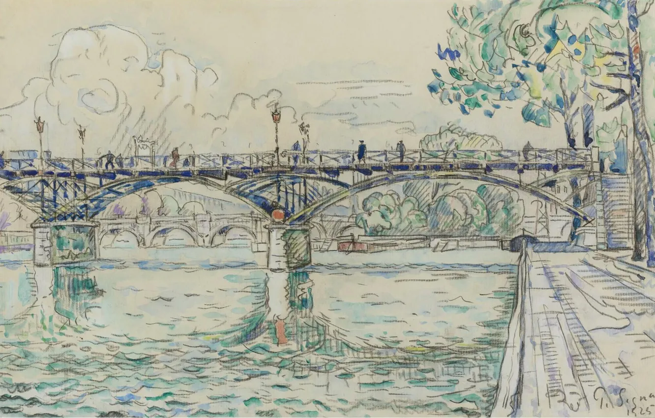 Фото обои рисунок, акварель, 1925, Мост Искусств, Поль Синьяк, Paul Signac