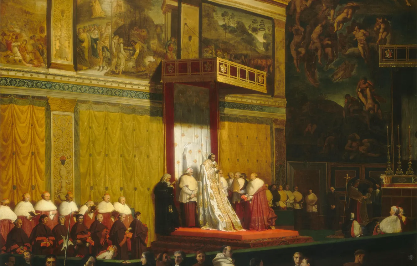 Фото обои Jean Auguste Dominique Ingres, 1814, Папа Пий VII в Сикстинской Капелле