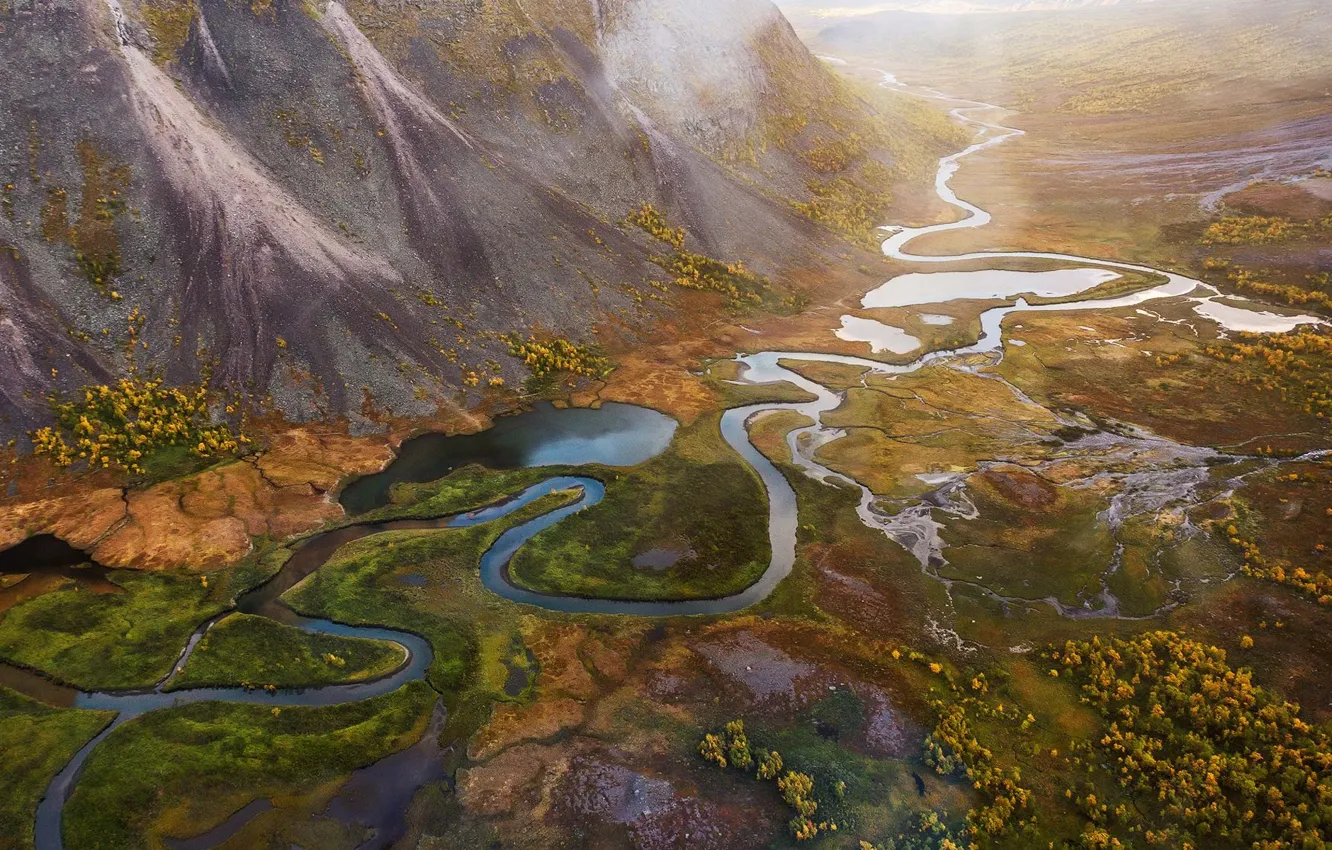 Фото обои горы, река, текстуры, земли