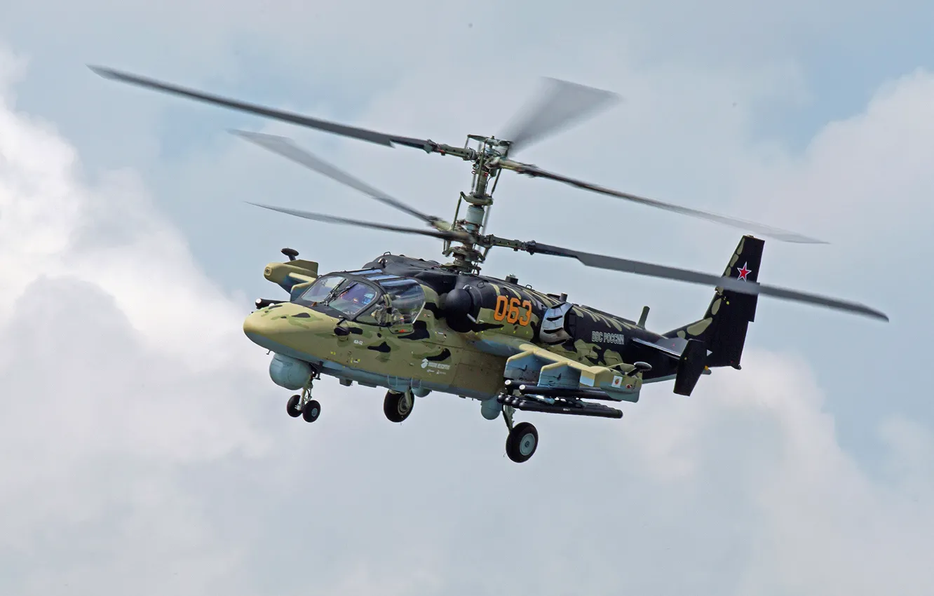 Фото обои небо, полёт, вертолёт, российский, Ка-52, ударный, «Аллигатор»