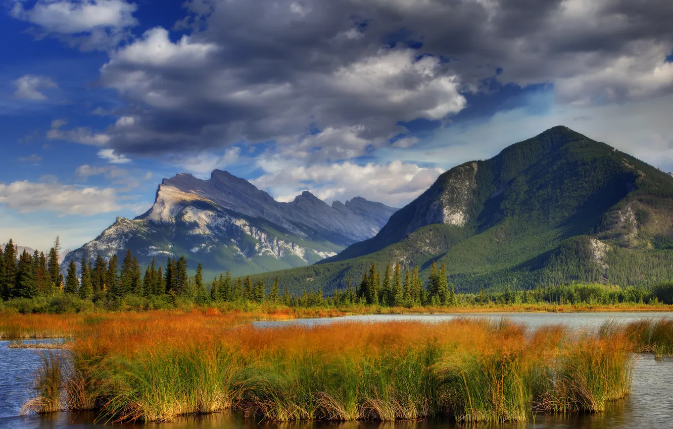 Фото обои осень, лес, небо, деревья, горы, озеро, канада, canada