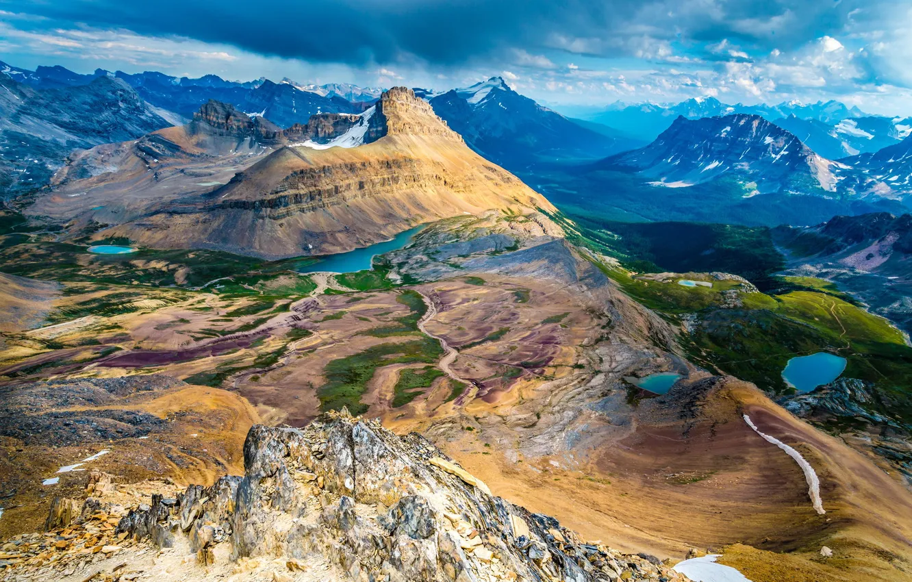 Фото обои пейзаж, горы, озера, Канада, панорама