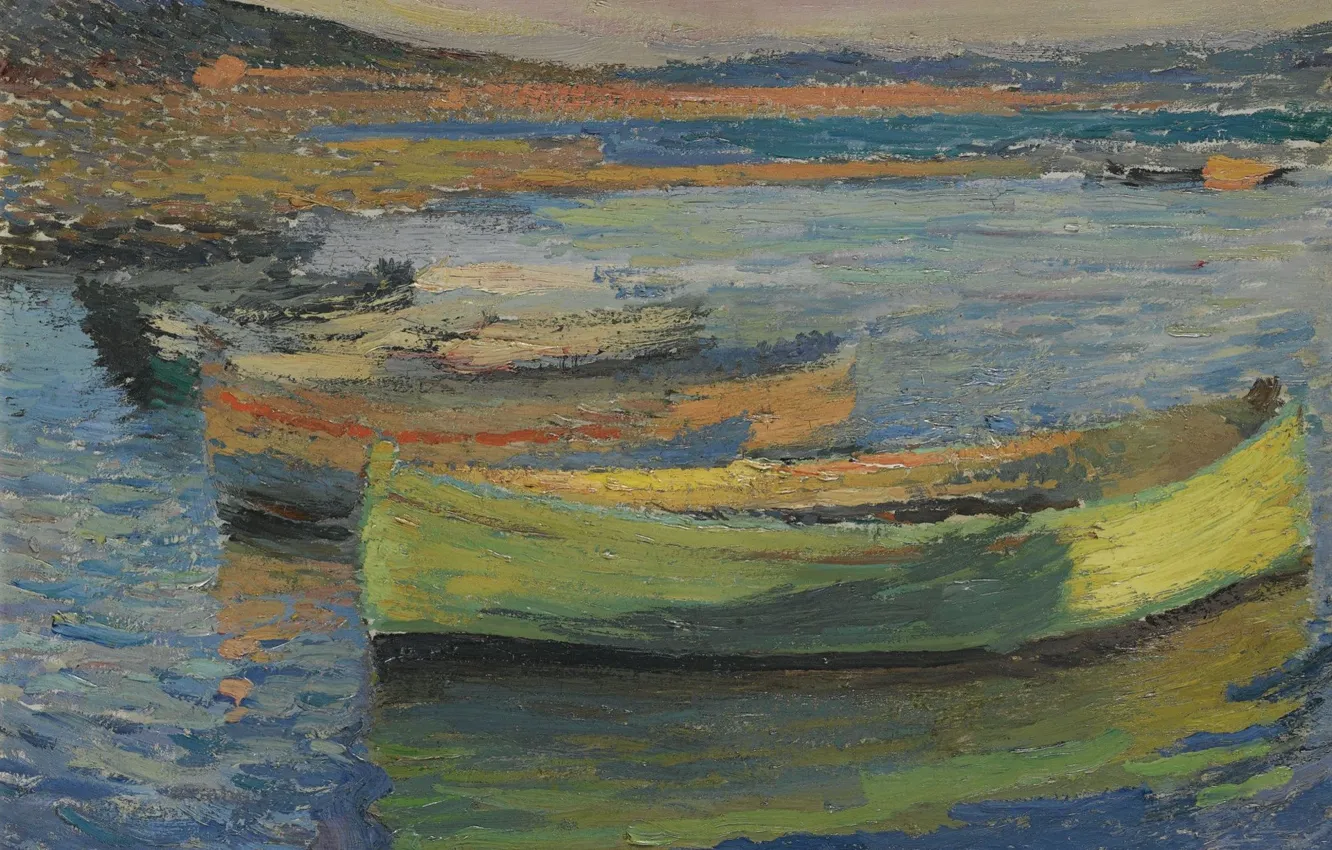 Фото обои картина, морской пейзаж, Анри-Жан Гильом Мартин, Henri Matrin, Лодки на Окраине Коллиура