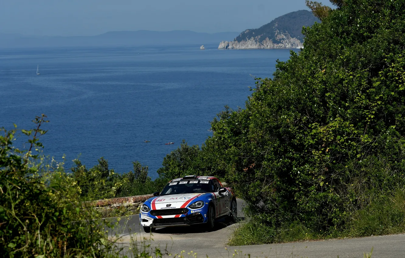 Фото обои море, ралли, подъём, 2018, Abarth, 124 Rally