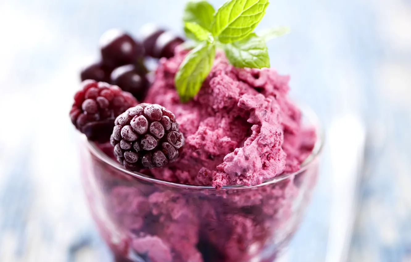 Фото обои макро, малина, мороженое, мята, tutti-frutti, Raspberry