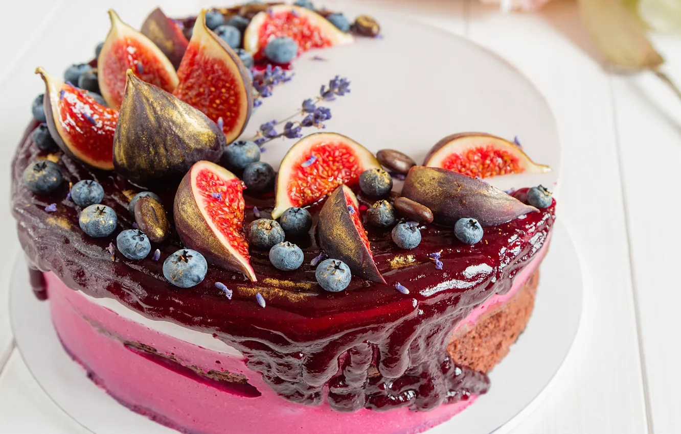 Фото обои торт, десерт, сладкое, голубика, инжир, Cakes, Sweets, Common fig