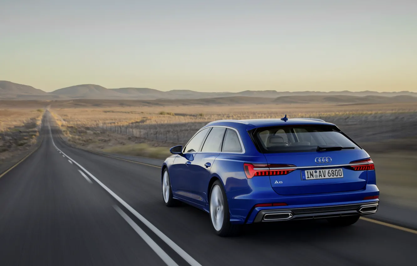 Фото обои синий, Audi, разметка, 2018, универсал, A6 Avant