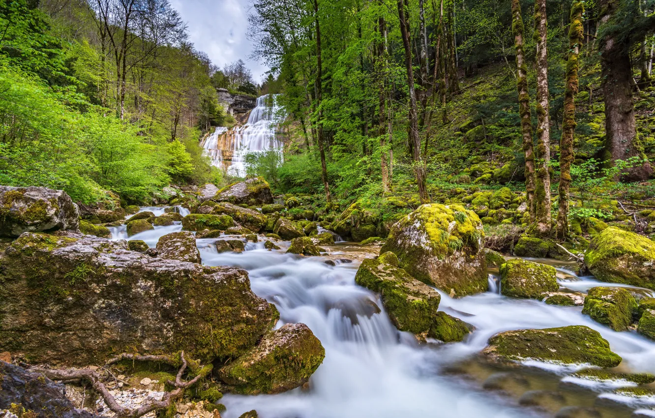 Фото обои France, Jura, Mountainscape, Bourgogne Franche-Comté, Cascade du Hérisson