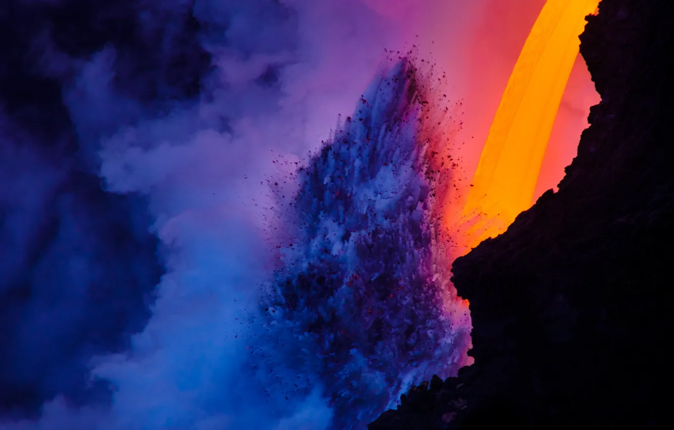 Фото обои island, lava, magma, eruption, vulcano