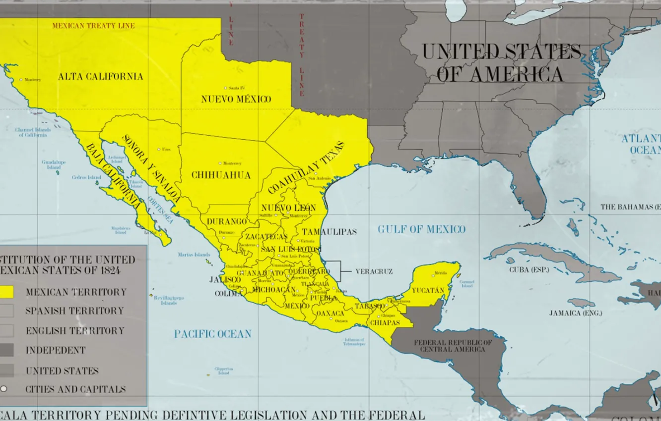 Фото обои mexico 1824, territory, Mexico, map, old map, state, retro