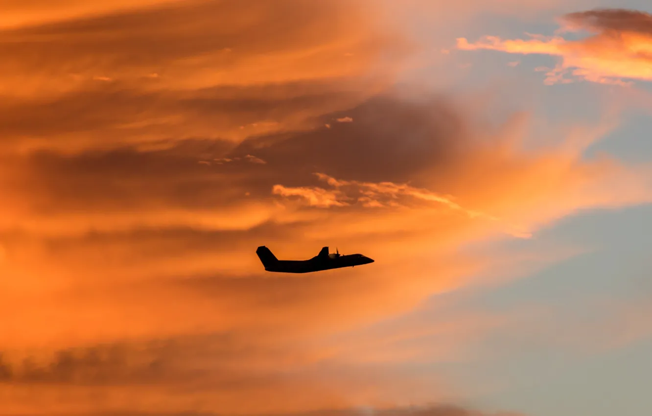 Фото обои облака, самолет, силуэт