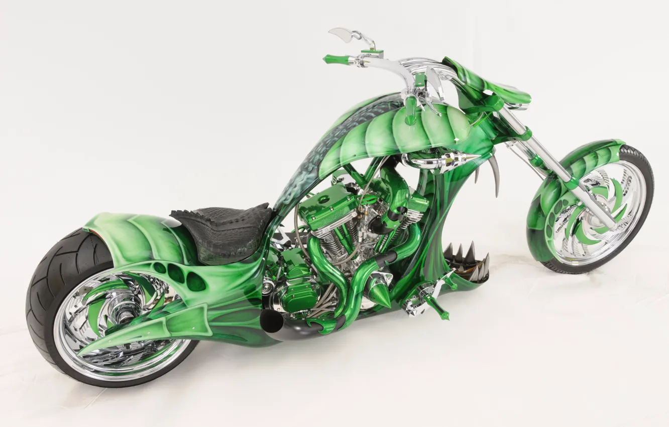 Фото обои дизайн, зеленый, стиль, фон, тюнинг, мотоцикл, форма, аэрография