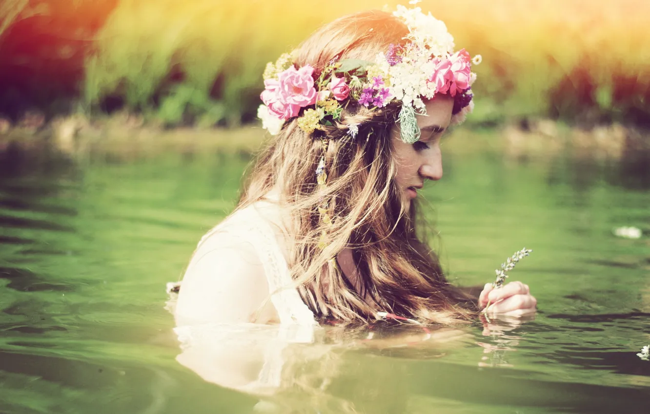 Фото обои озеро, настроение, девочка