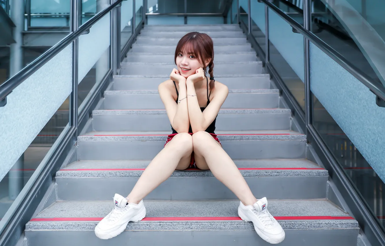 Фото обои девушка, поза, азиатка