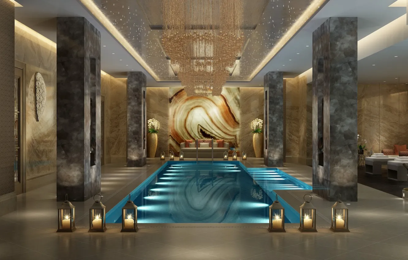Фото обои дизайн, интерьер, бассейн, помещение, Hill-House design, Kazakhstan project