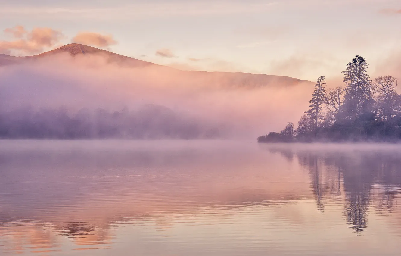 Фото обои горы, туман, озеро, Англия, Камбрия