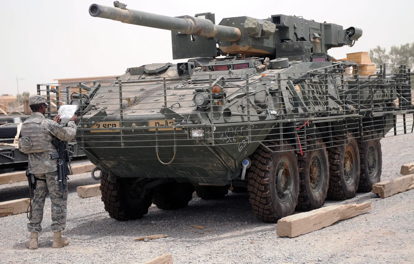 Фото обои US Army, armored, armored vehicle, armed forces, M1128 Stryker MGS, Styker