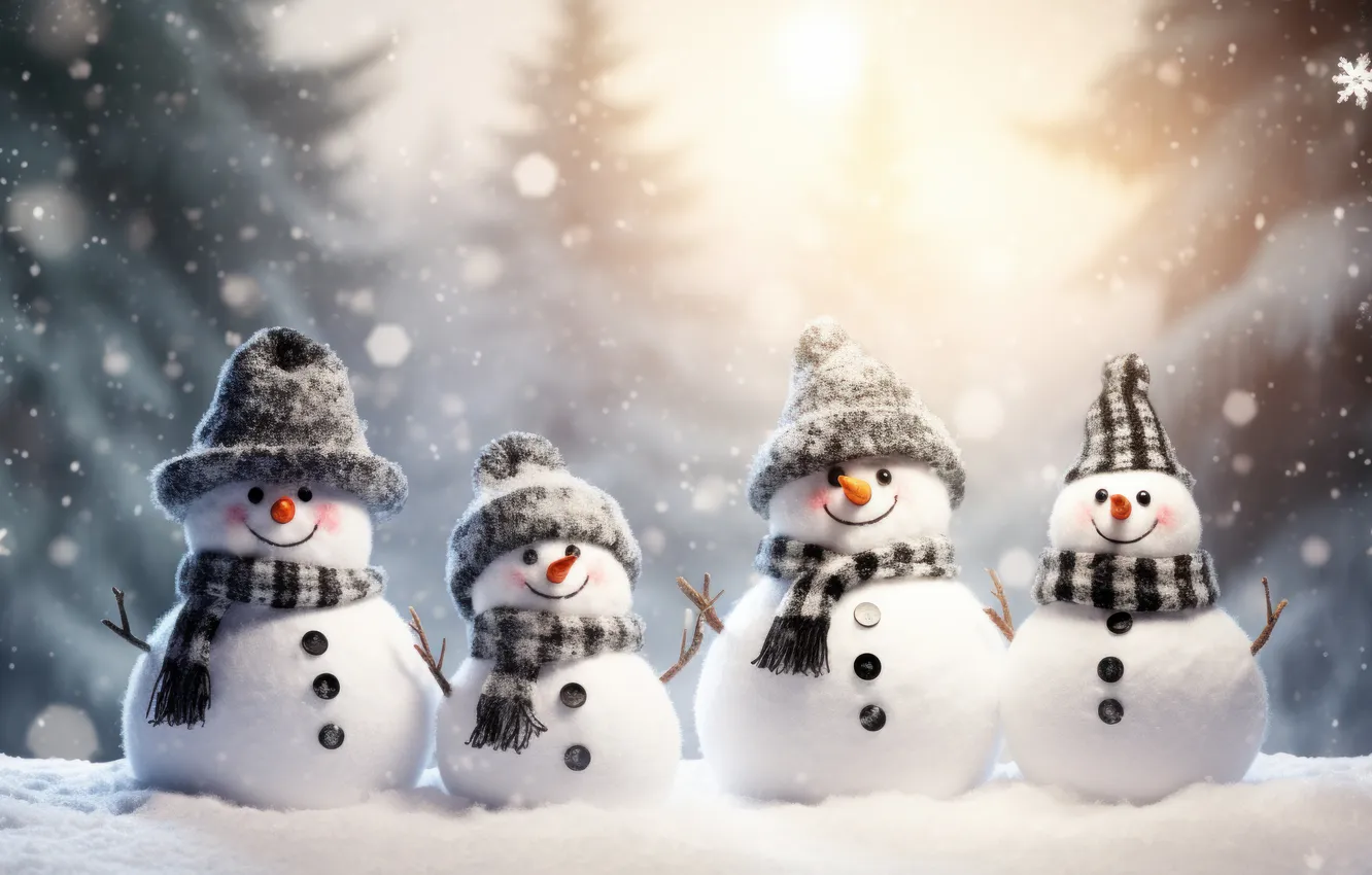 Фото обои зима, снег, Рождество, Новый год, снеговик, Christmas, winter, merry