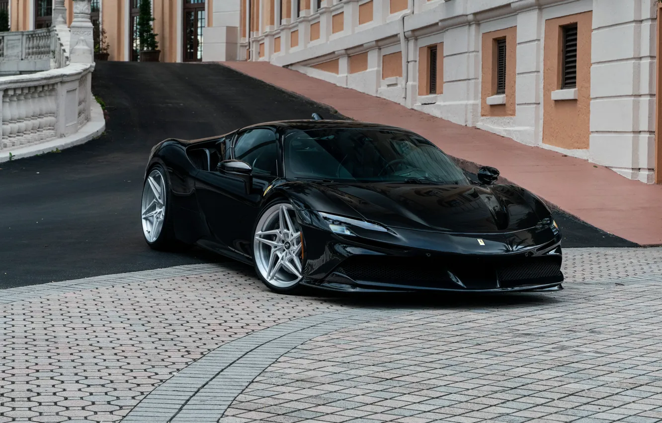 Фото обои Ferrari, Front, Black, Road, Supercar, Ferrari SF90