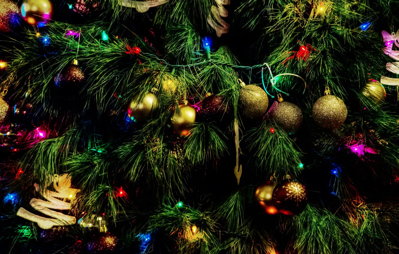 Фото обои игрушки, ёлка, christmas, happy, holidays, new, year, merry