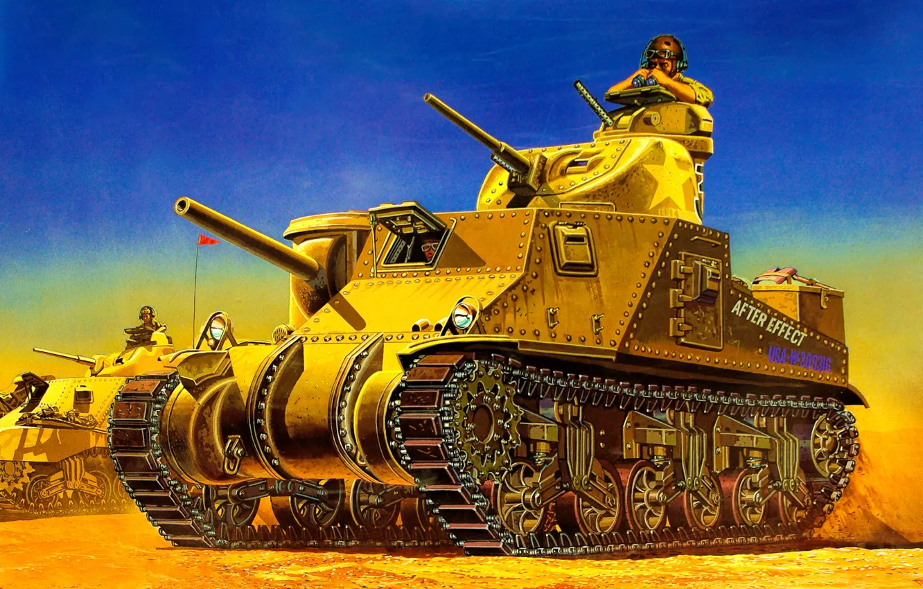 Фото обои weapon, war, art, painting, tank, ww2, M3 Lee