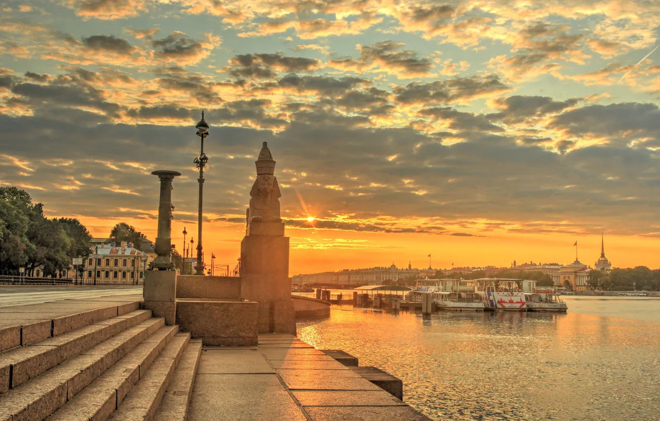 Фото обои город, река, утро, Питер, Санкт-Петербург, набережная, Нева, Сергей Григорьев