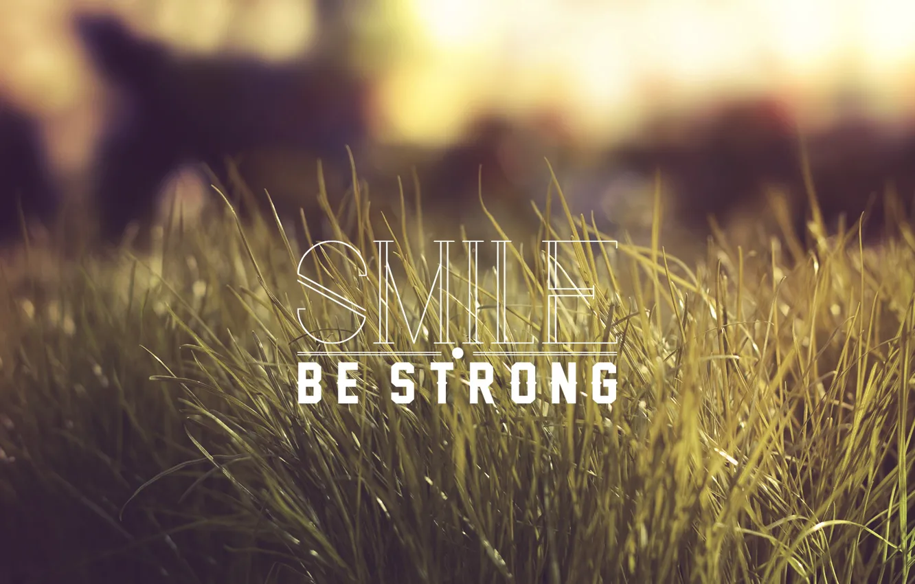 Фото обои трава, слова, Smile, Be Strong