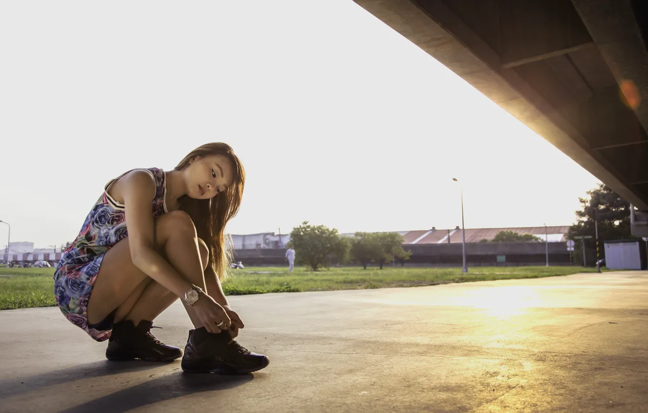 Фото обои улица, спортивная, street, sports, пробежка, jogging, красивая азиатка, утренняя разминка