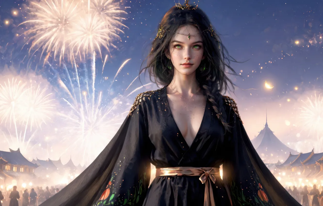 Фото обои girl, fireworks, AI art