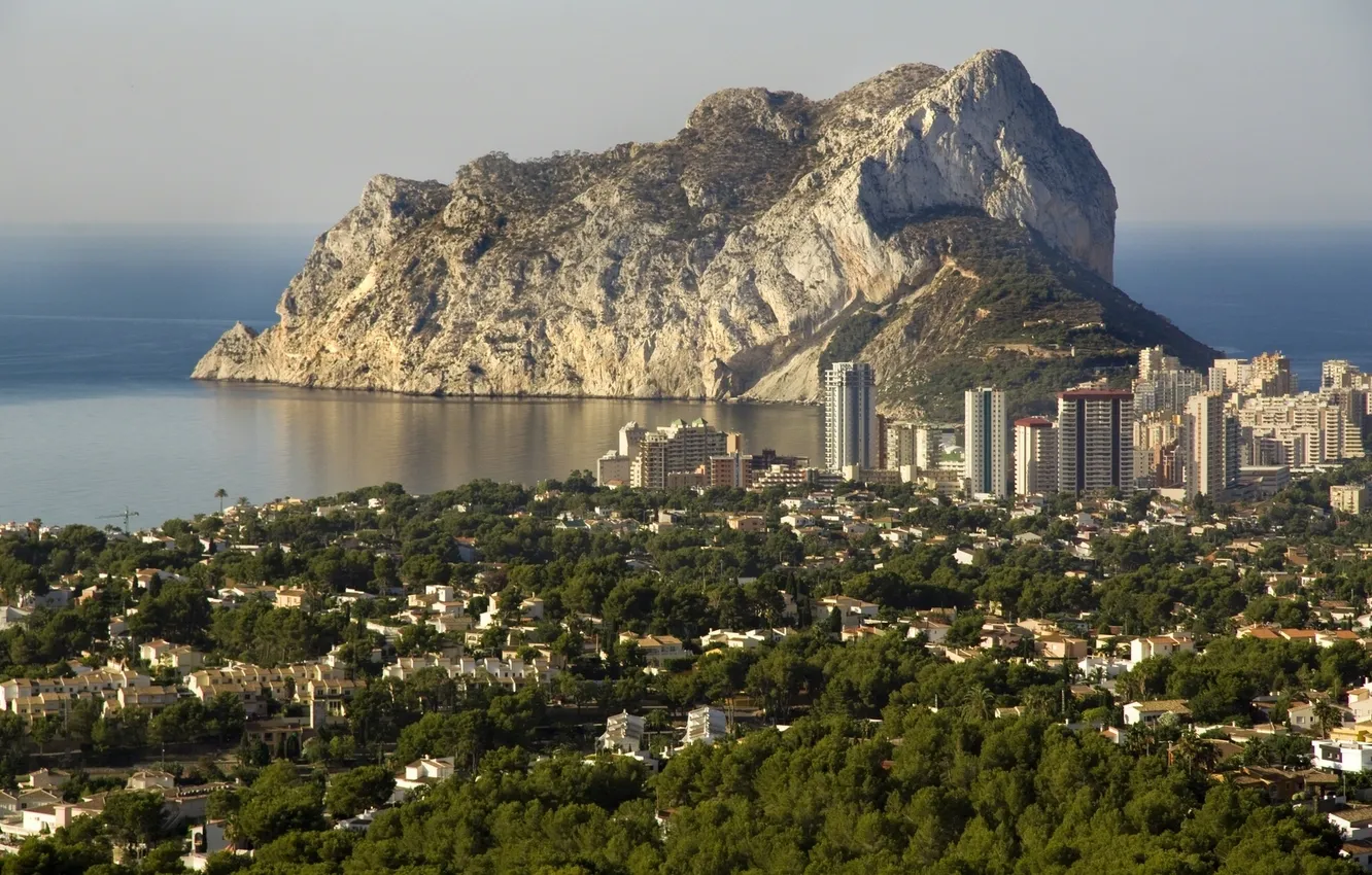 Фото обои скала, побережье, панорама, Испания, Spain, Средиземное море, Mediterranean Sea, Коста-Бланка