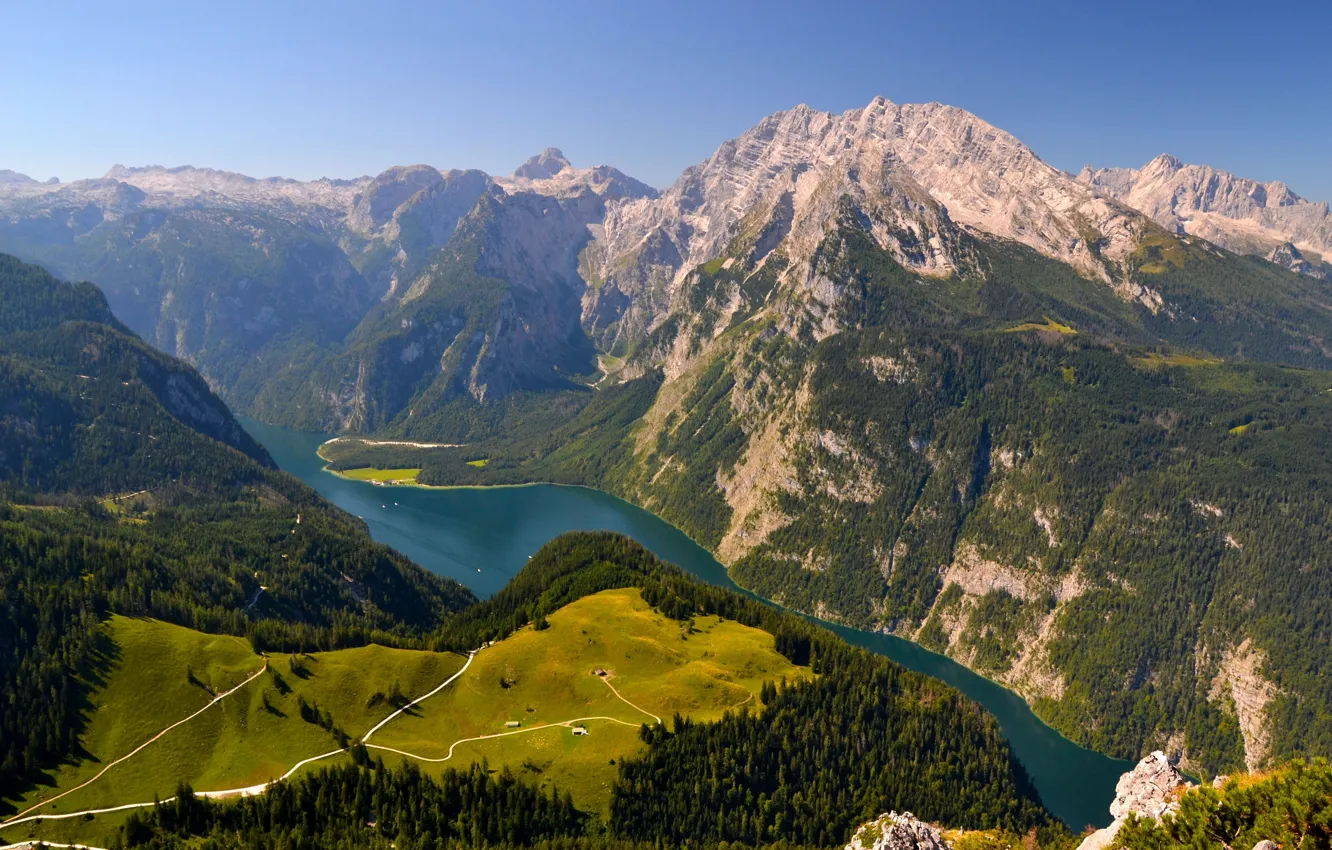 Фото обои горы, озеро, Германия, Бавария, Альпы, панорама, Germany, Bavaria